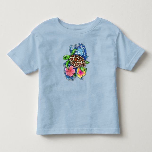Tropical Sea Turtle and Hibiscus Toddler T-shirt (Front)