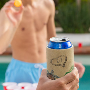 Tropical Sea Turtle and Palms Sand Heart Can Cooler