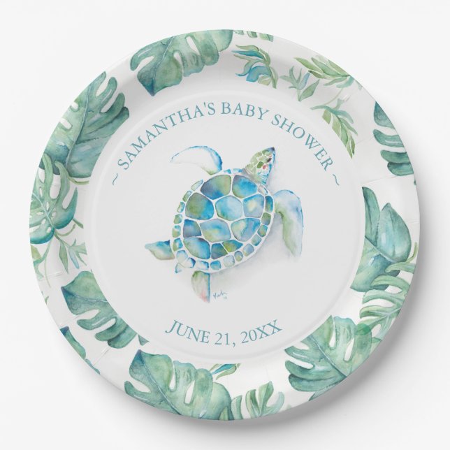 Tropical Sea Turtle Baby Shower Paper Plate (Front)
