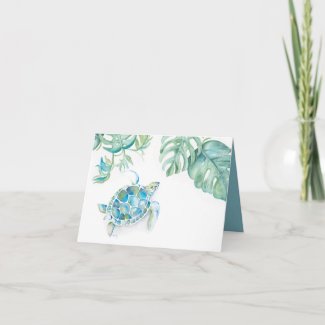 Tropical Sea Turtle Blank Inside Watercolor Thank You Card