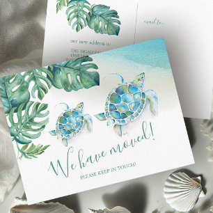 Tropical Sea Turtle Botanical Moving Announcement Postcard
