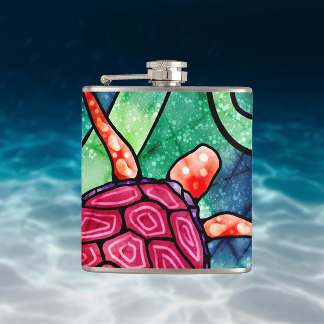Tropical Sea Turtle Colorful Batik Style Flask (Creator Uploaded)