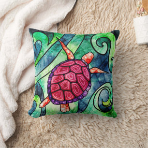 Tropical Sea Turtle Colorful Throw Pillow