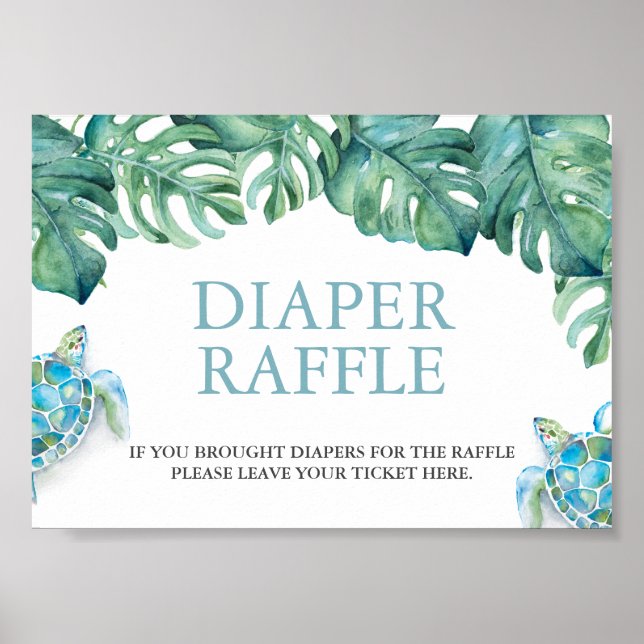 Tropical Sea Turtle Diaper Raffle Baby Shower Sign (Front)