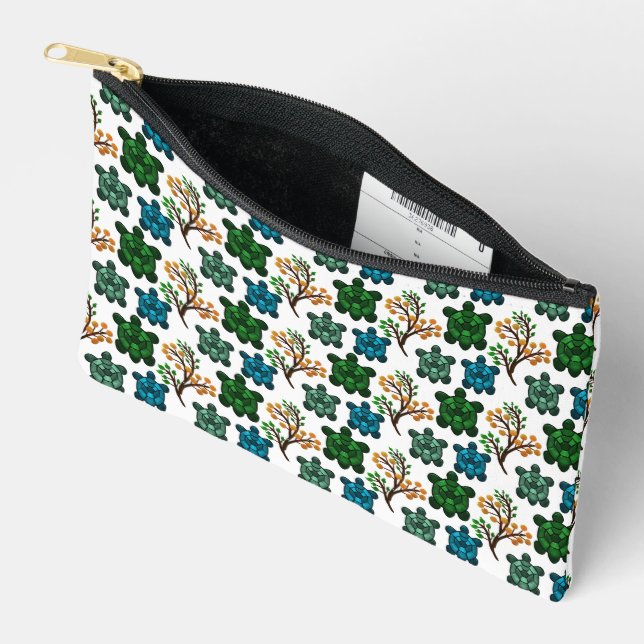 Tropical Sea Turtle Floral Pattern | Coastal Ocean Accessory Pouch (Open)