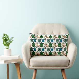 Tropical Sea Turtle Floral Pattern Coastal Ocean Lumbar Pillow