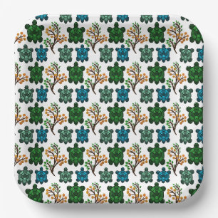 Tropical Sea Turtle Floral Pattern Coastal Ocean Paper Plates