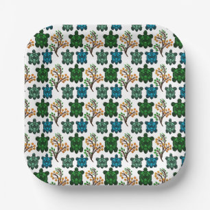 Tropical Sea Turtle Floral Pattern Coastal Ocean Paper Plates