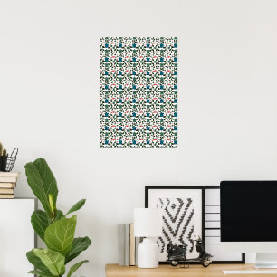 Tropical Sea Turtle Floral Pattern Coastal Ocean Poster