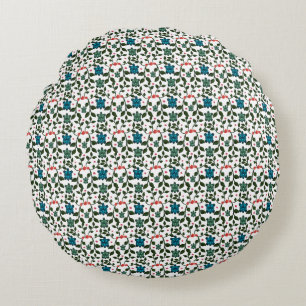 Tropical Sea Turtle Floral Pattern Coastal Ocean Round Pillow