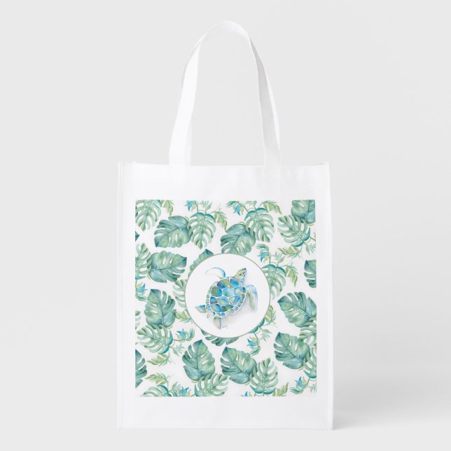 Tropical Sea Turtle Grocery Bag (Front)