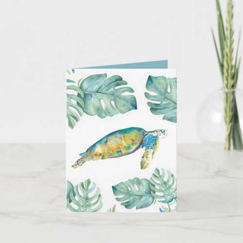 Tropical Sea Turtle in Watercolor Blank Card