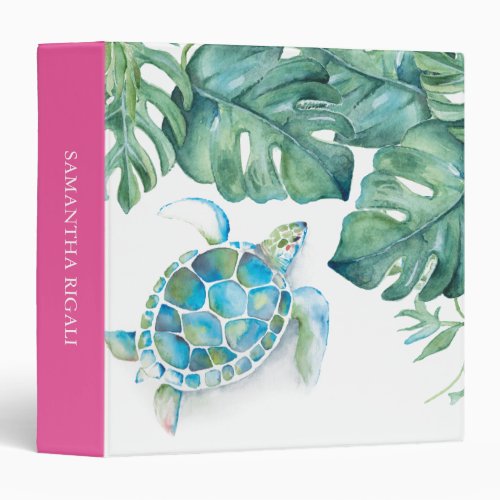 Tropical Sea Turtle Palm Leaf Elegant 3 Ring Binder