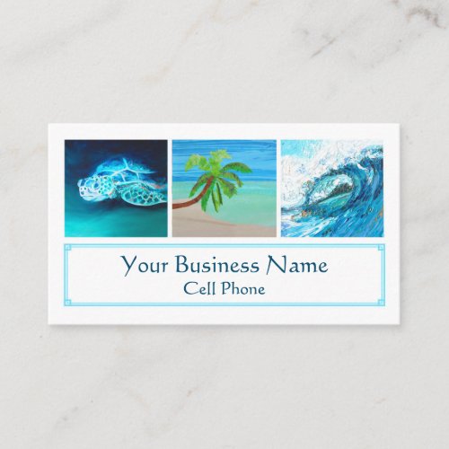 Tropical Sea Turtle Palm Tree Ocean Wave Surf Business Card