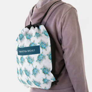 Tropical Sea Turtle Pattern Back To School Drawstring Bag