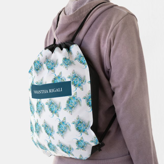 Tropical Sea Turtle Pattern Back To School Drawstring Bag (Insitu)