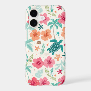 Tropical Sea Turtle Pattern Hibiscus Palm Tree & iPhone 17 Case
