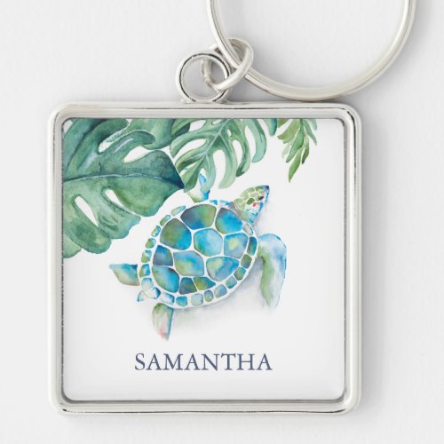 Tropical Sea Turtle Personalized Beach Keychain