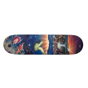 Tropical Sea Turtle Skateboard Deck