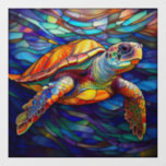 Tropical Sea turtle Stained glass art Window Cling