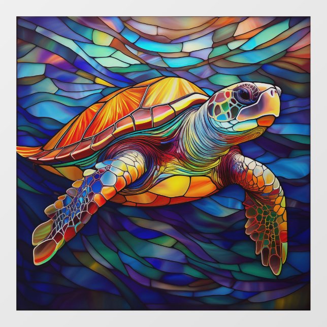 Tropical Sea turtle Stained glass art Window Cling (Sheet)