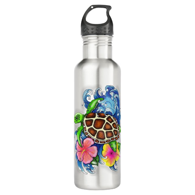 Tropical Sea Turtle Stainless Steel Water Bottle (Front)
