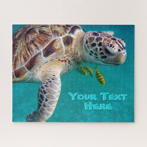 Tropical Sea Turtle Swimming Underwater With Fish Jigsaw Puzzle