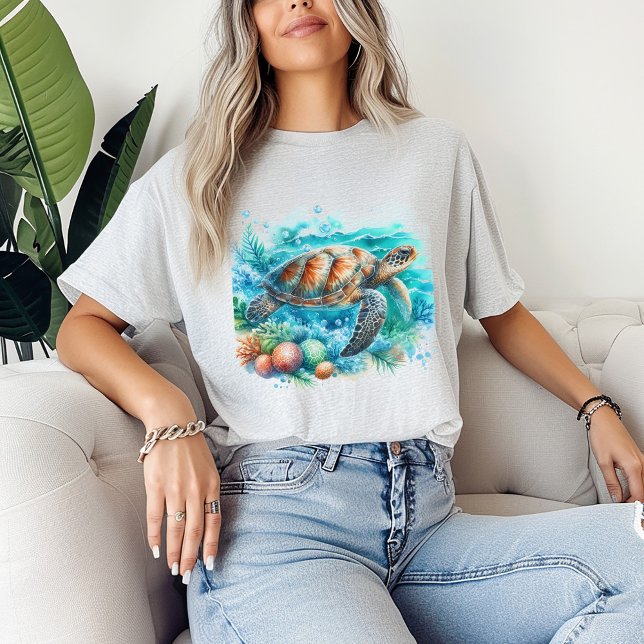Tropical Sea Turtle Under the Sea Ocean Surfer  T-Shirt (Tropical Sea Turtle Under the Sea Ocean Surfer Tee Coastal Beach Gender Neutral Unisex T-Shirt)