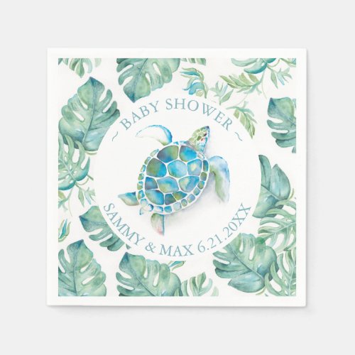 Tropical Sea Turtle Watercolor Baby Shower Napkins
