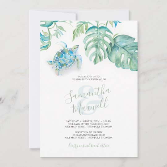 Tropical Sea Turtle Watercolor Wedding Invitation | Zazzle.com