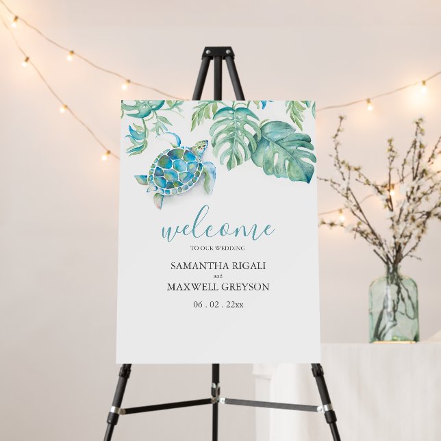 Tropical Sea Turtle Wedding Welcome Sign (In Situ (Stand))
