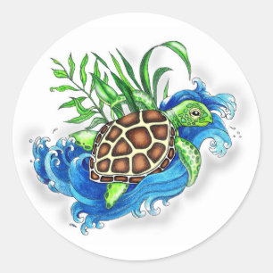 Tropical Sea Turtles Classic Round Sticker