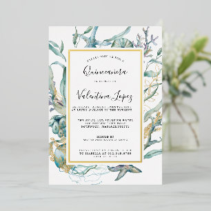 Tropical Sea Underwater Botanical Quinceanera Foil Invitation