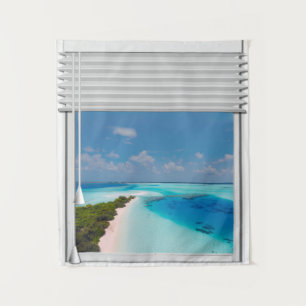 Tropical Sea View Fake Window Blinds Tapestry