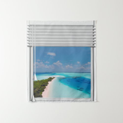Tropical Sea View Fake Window Blinds  Tapestry