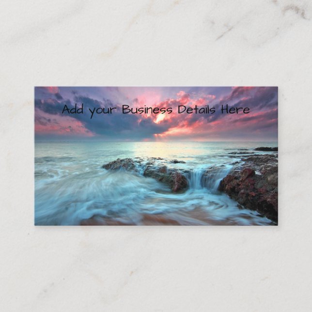 Tropical Sea Wave Beach Colorful Sunset Business Card (Front)