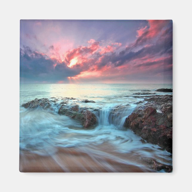 Tropical Sea Wave Beach Colorful Sunset Magnet (Front)