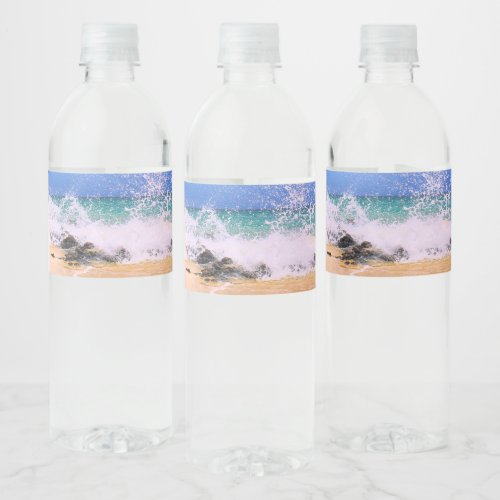 Tropical Sea Wave Splash Water Bottle Label