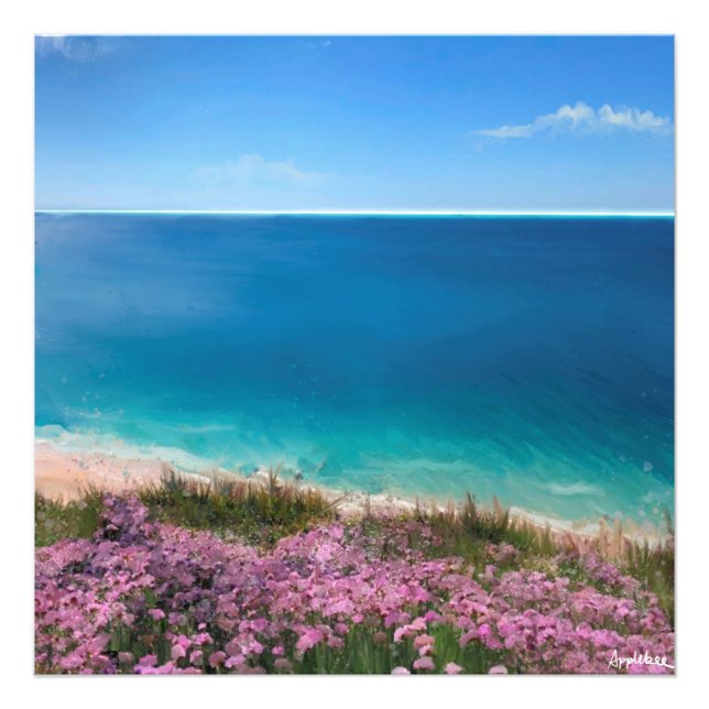 Tropical sea with flowers photo print (Front)