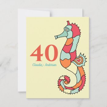 Tropical Seahorse Yellow 40th Birthday Party Invitation by RiverJude at Zazzle