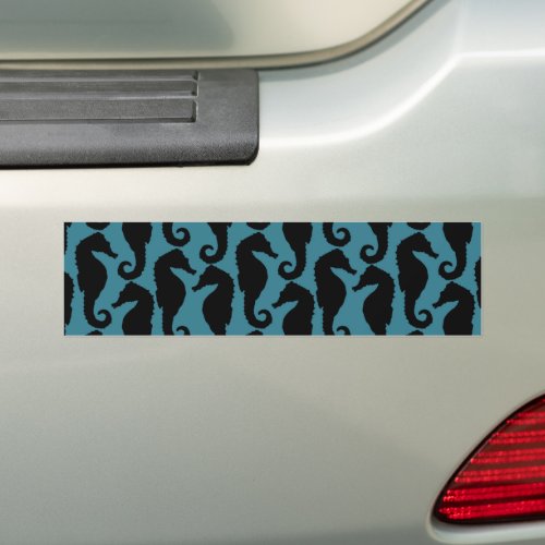 Tropical Seahorses Seahorse Pattern _ Blue Black Bumper Sticker