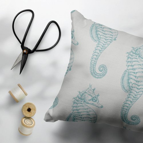 Tropical Seahorses Seahorse Pattern _ Blue Gray Accent Pillow