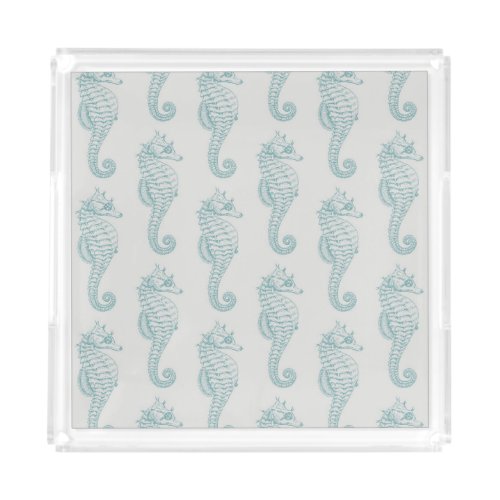 Tropical Seahorses Seahorse Pattern _ Blue Gray Acrylic Tray