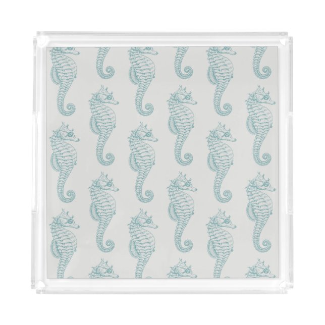 Tropical Seahorses, Seahorse Pattern - Blue Gray Acrylic Tray (Front)