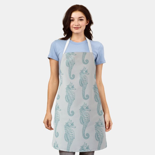 Tropical Seahorses, Seahorse Pattern - Blue Gray Apron (Worn)