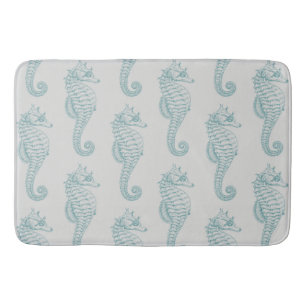 Tropical Seahorses, Seahorse Pattern - Blue Gray Bath Mat