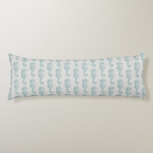Tropical Seahorses, Seahorse Pattern - Blue Gray Body Pillow (Front)