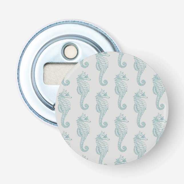 Tropical Seahorses, Seahorse Pattern - Blue Gray Bottle Opener (Front)