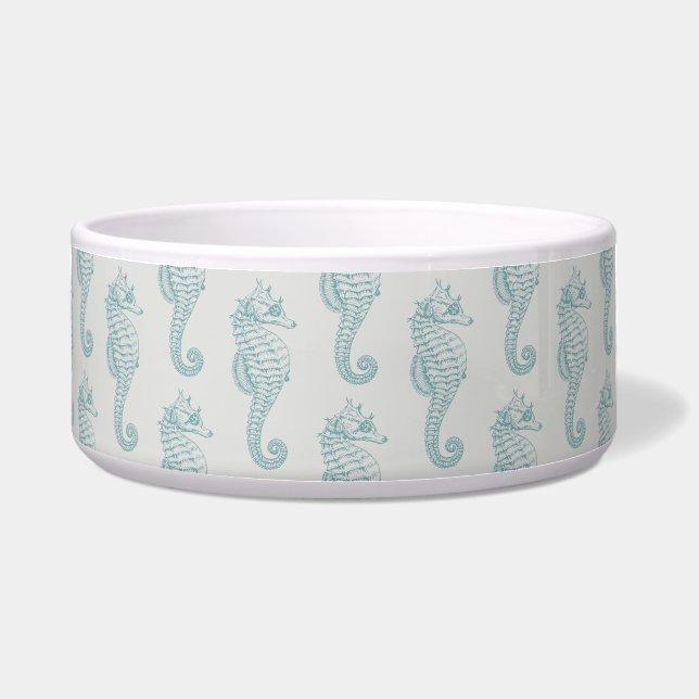 Tropical Seahorses, Seahorse Pattern - Blue Gray Bowl (Front)