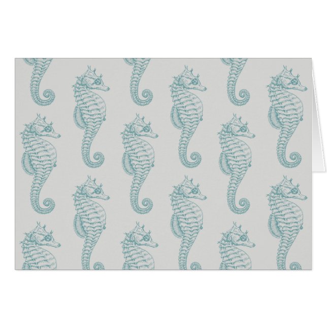 Tropical Seahorses, Seahorse Pattern - Blue Gray Cards (Front Horizontal)